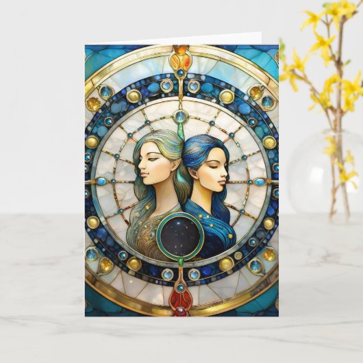 Zodiac - Gemini Die Zwillinge Karte (Gelbe Blume)