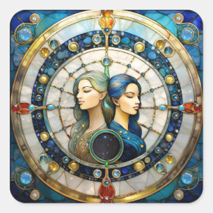 Zodiac - Gemini Die Zwillinge Quadratischer Aufkleber