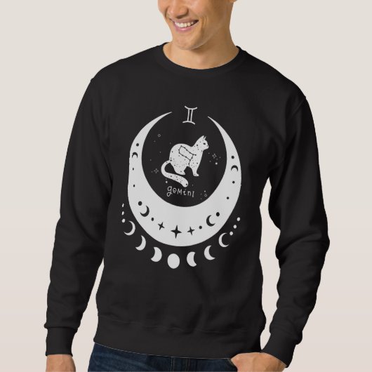 Zodiac Gemini Horoscope Astrology Sign Cat Crescen Sweatshirt (Vorderseite)