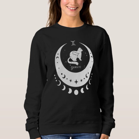 Zodiac Gemini Horoscope Astrology Sign Cat Crescen Sweatshirt (Vorderseite)