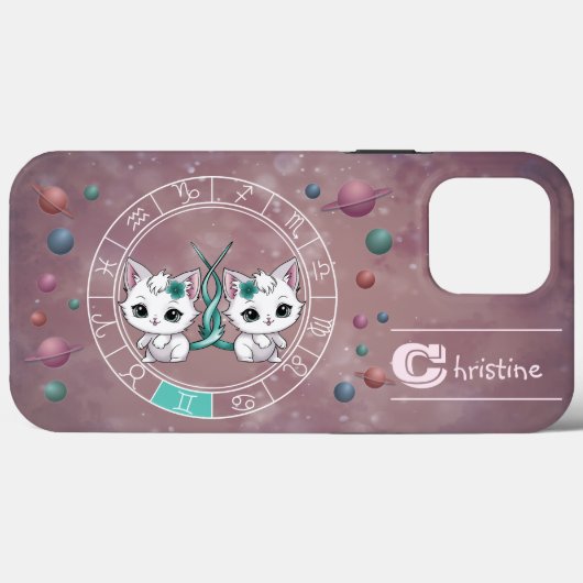 Zodiac Gemini Niedlich Cat Wheel Planet Astrologie Case-Mate iPhone Hülle (Rückseite (Horizontal))