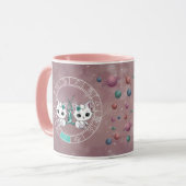 Zodiac Gemini Niedlich Cat Wheel Planet Astrologie Tasse (Vorderseite Links)