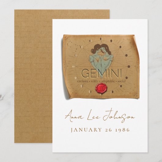 ZODIAC - Gemini - Personalized Birthday Card Einladung (Vorne/Hinten)