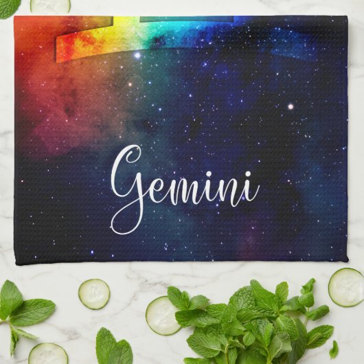Zodiac : Gemini Rainbow Space Geschirrtuch (Gefaltet)
