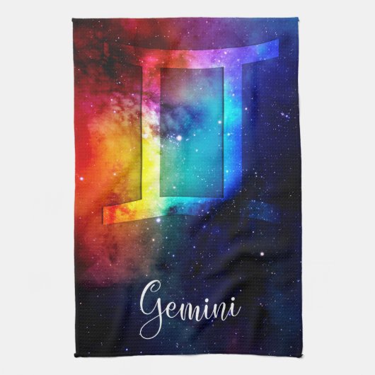 Zodiac : Gemini Rainbow Space Geschirrtuch (Vertikal)
