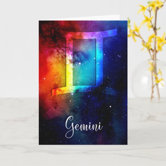 Zodiac : Gemini Rainbow Space Karte (Gelbe Blume)