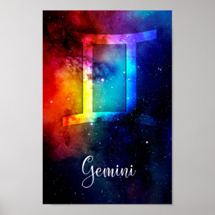 Zodiac : Gemini Rainbow Space Poster