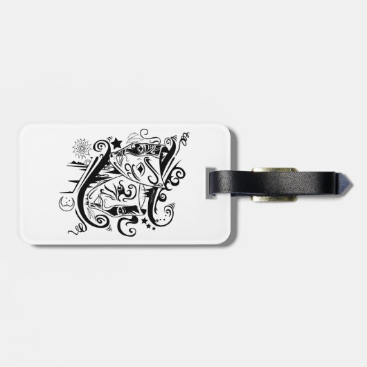 Zodiac - Gemini - Schwarz - Weiß Gepäckanhänger (Rückseite horizontal)