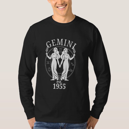 Zodiac Gemini Twins Geboren 1955 T-Shirt (Vorderseite)