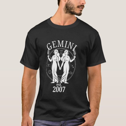 Zodiac Gemini Twins Geboren 2007 T-Shirt (Vorderseite)