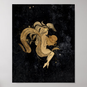 Zodiac Goddess   Cosmic Gold Aquarius Astrologie Poster
