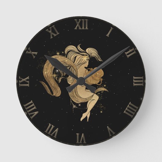 Zodiac Goddess | Cosmic Gold Aquarius Astrologie Runde Wanduhr (Vorderseite)