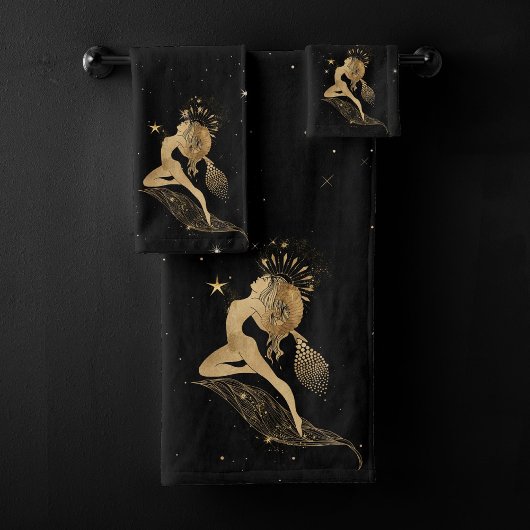 Zodiac Goddess | Cosmic Gold Aries Astrologie Badhandtuch Set