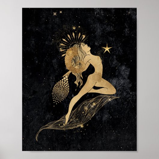 Zodiac Goddess | Cosmic Gold Aries Astrologie Poster (Vorne)