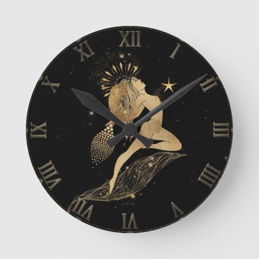 Zodiac Goddess | Cosmic Gold Aries Astrologie Runde Wanduhr (Vorderseite)
