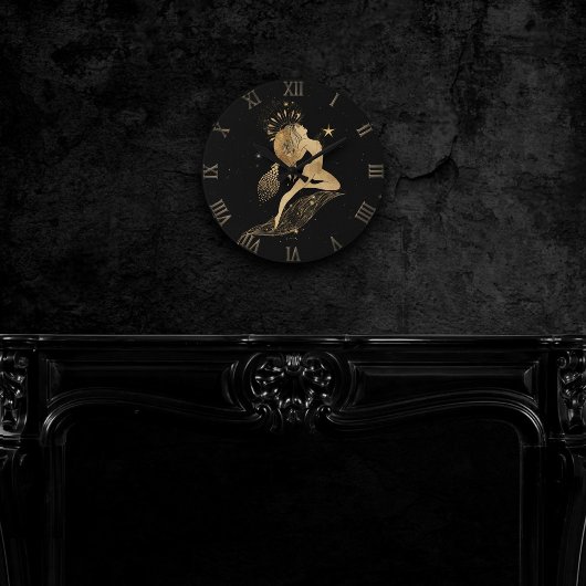 Zodiac Goddess | Cosmic Gold Aries Astrologie Runde Wanduhr