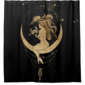 Zodiac Goddess | Cosmic Gold Cancer Astrologie Duschvorhang (Vorderseite)