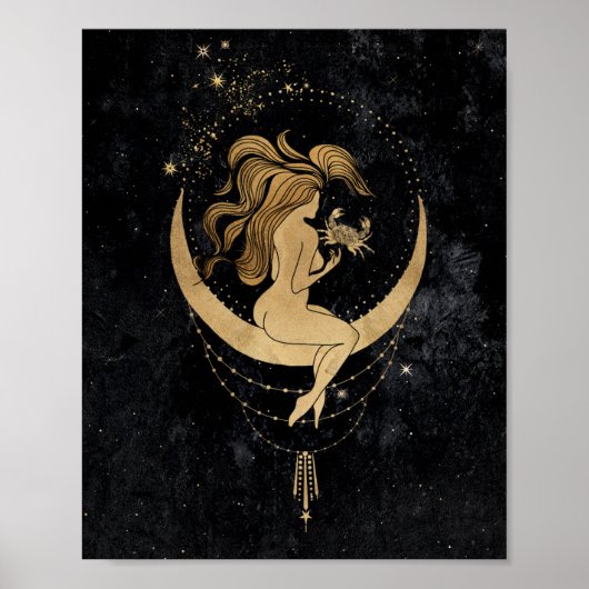 Zodiac Goddess | Cosmic Gold Cancer Astrologie Poster (Vorne)