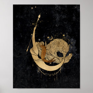 Zodiac Goddess   Cosmic Gold Capricorn Astrologie Poster