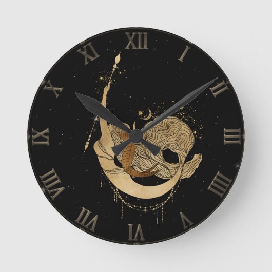 Zodiac Goddess | Cosmic Gold Capricorn Astrologie Runde Wanduhr (Vorderseite)