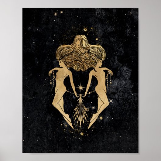 Zodiac Goddess | Cosmic Gold Gemini Astrologie Poster (Vorne)