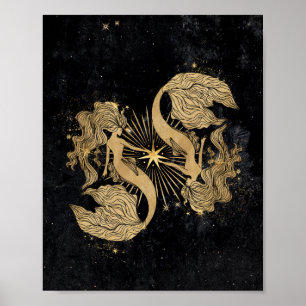 Zodiac Goddess   Cosmic Gold Pisces Astrologie Poster