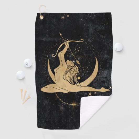 Zodiac Goddess | Cosmic Gold Sagittarius Astrologi Golfhandtuch (Insitu)