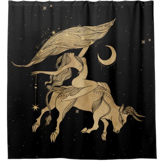 Zodiac Goddess | Cosmic Gold Taurus Astrologie Duschvorhang (Vorderseite)