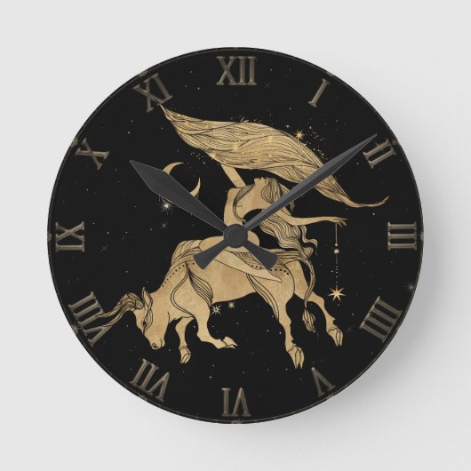 Zodiac Goddess | Cosmic Gold Taurus Astrologie Runde Wanduhr (Vorderseite)