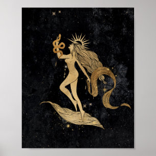 Zodiac Goddess   Cosmic Gold Virgo Astrologie Poster