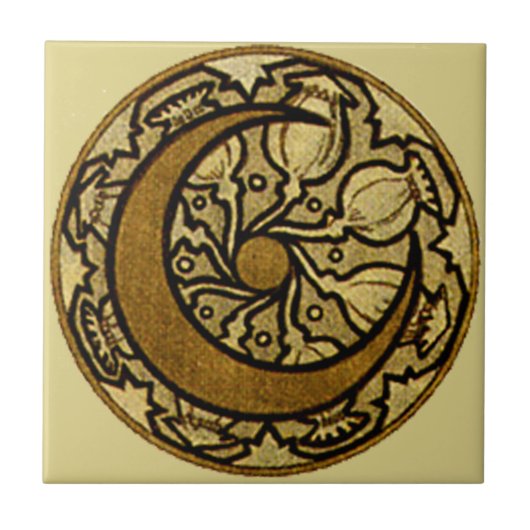 Zodiac Halbmond Mucha Fliese (Vorderseite)