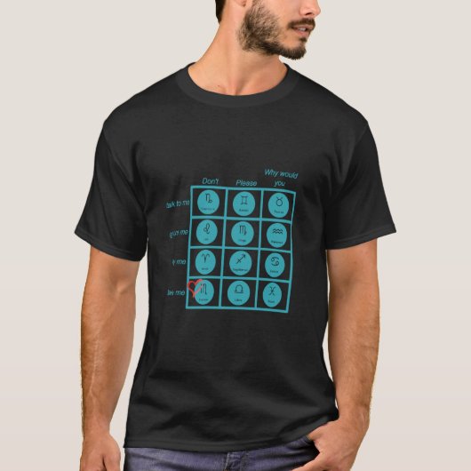 Zodiac Interaction Chart Scorpio Edition Astrologi T-Shirt (Vorderseite)