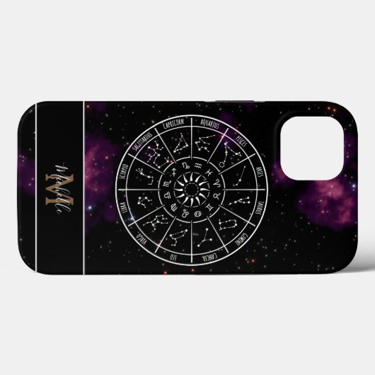 Zodiac iPhone Case | Astrologie-Symbole und Monogr (Rückseite (Horizontal))