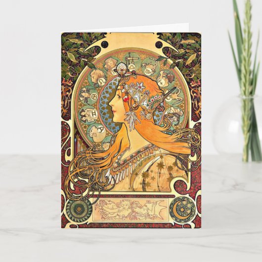 Zodiac, Jugendstil-Malerei von Alphonse Mucha Karte (Vorderseite)