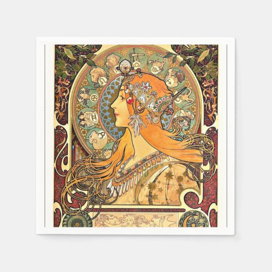 Zodiac, Jugendstil-Malerei von Alphonse Mucha Serviette (Vorderseite)