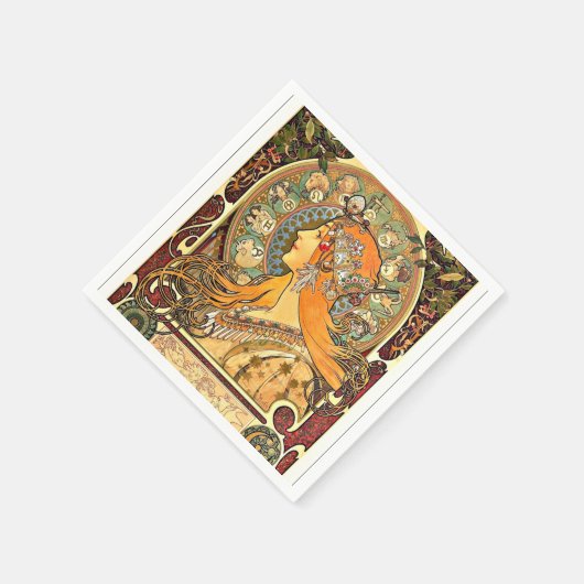 Zodiac, Jugendstil-Malerei von Alphonse Mucha Serviette (Ecke)