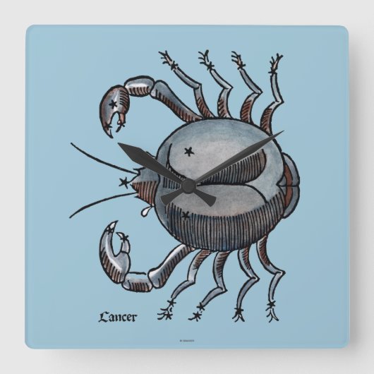 Zodiac: Krebs in Color Quadratische Wanduhr (Vorderseite)