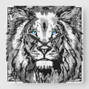 Zodiac Leo Gray Lion Portrait Zeichnend - Löwenuhr Quadratische Wanduhr