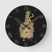 Zodiac Leo | Kosmisches Gold und schwarze Astrolog Runde Wanduhr (Vorderseite)