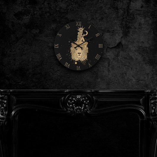 Zodiac Leo | Kosmisches Gold und schwarze Astrolog Runde Wanduhr