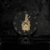 Zodiac Leo | Kosmisches Gold und schwarze Astrolog Runde Wanduhr