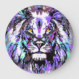 Zodiac Leo - Lion Portrait Zeichnend - Löwenuhr Große Wanduhr