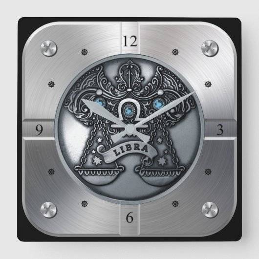 Zodiac ~ Libra ~ Celestial ~ Western Astrologie ~ Quadratische Wanduhr (Vorderseite)