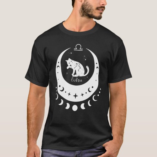 Zodiac Libra Horoscope Astrology Sign Cat Crescent T-Shirt (Vorderseite)