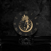 Zodiac Libra | Kosmisches Gold und schwarze Astrol Runde Wanduhr