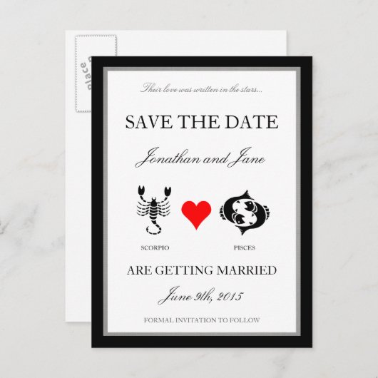 Zodiac-Liebe Save the Date (Scorpio/Pisces) Ankündigungspostkarte (Vorne/Hinten)