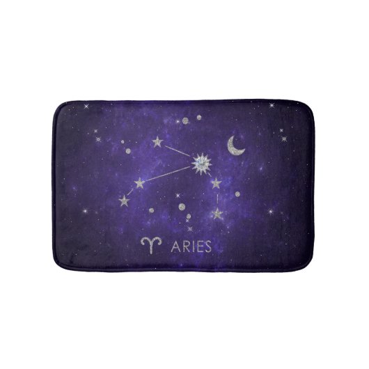 Zodiac Lila Aries | Kosmisches Astrologie Horoskop Badematte (Vorderseite)