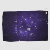 Zodiac Lila Aries | Kosmisches Astrologie Horoskop Golfhandtuch (Horizontal)
