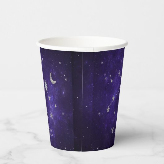 Zodiac Lila Aries | Kosmisches Astrologie Horoskop Pappbecher (Rechts)