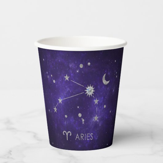 Zodiac Lila Aries | Kosmisches Astrologie Horoskop Pappbecher (Vorderseite)